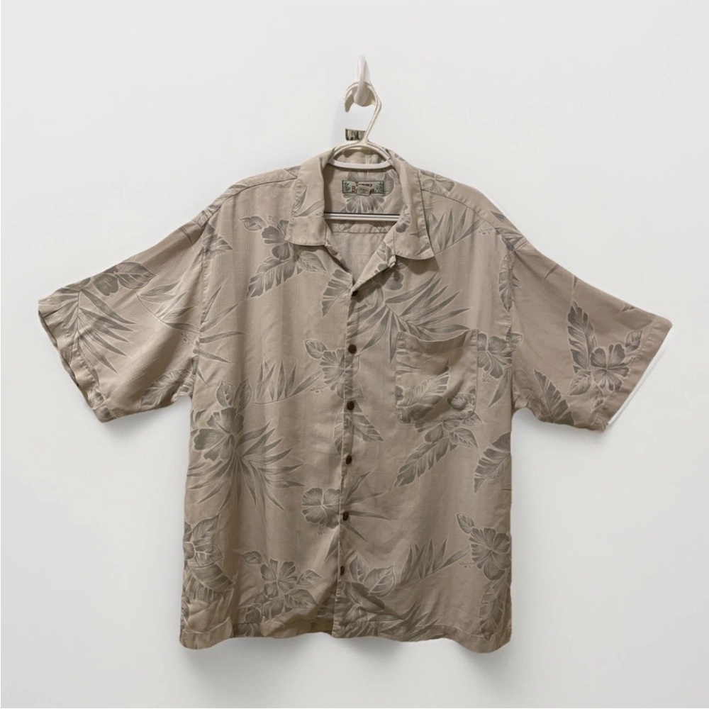 Tommy Bahama Men’s Hawaiian Silk Button Down Shirt Size Large Hibiscus & Leaves